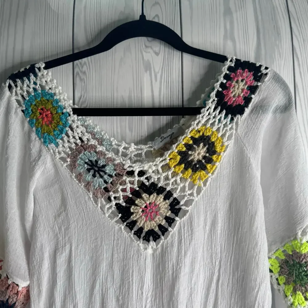 Dasaya Bohemian Hippie Gypsy Multicolored Crochet Fringe Festival Tunic Top Med - Picture 3 of 8